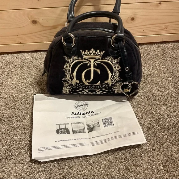 Y2K Juicy Couture Navy Bowling Bag Velour Handbag, COA, EUC - Picture 4 of 13